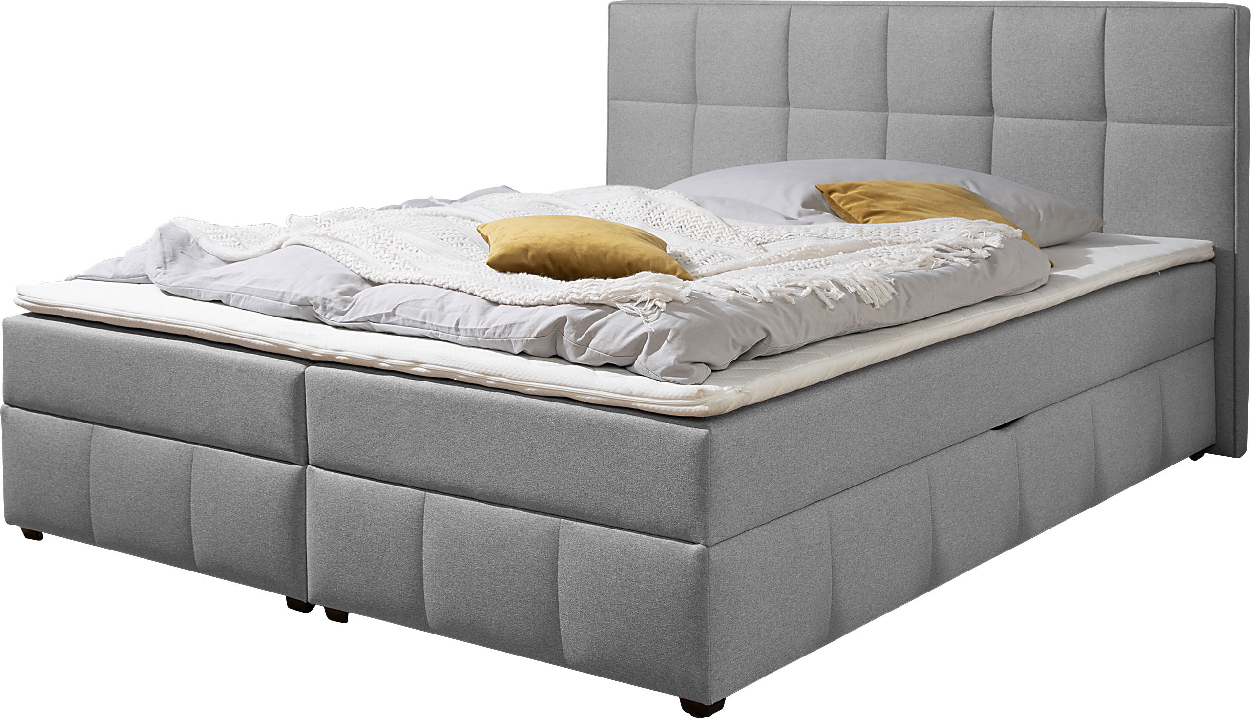 Boxbett HOME AFFAIRE, hellgrau, B:172cm L:210cm, Komplettbetten, Boxbett mit Bettkasten, inkl. Topper Image