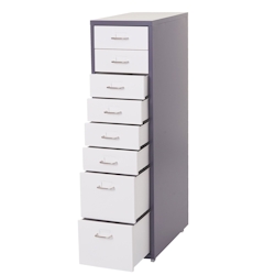 PROREGAL Rollcontainer Housten HxBxT 110x28x41cm 8 Schubladen Dunkelgrau Weiß Schubladenschrank Stahlschrank Image