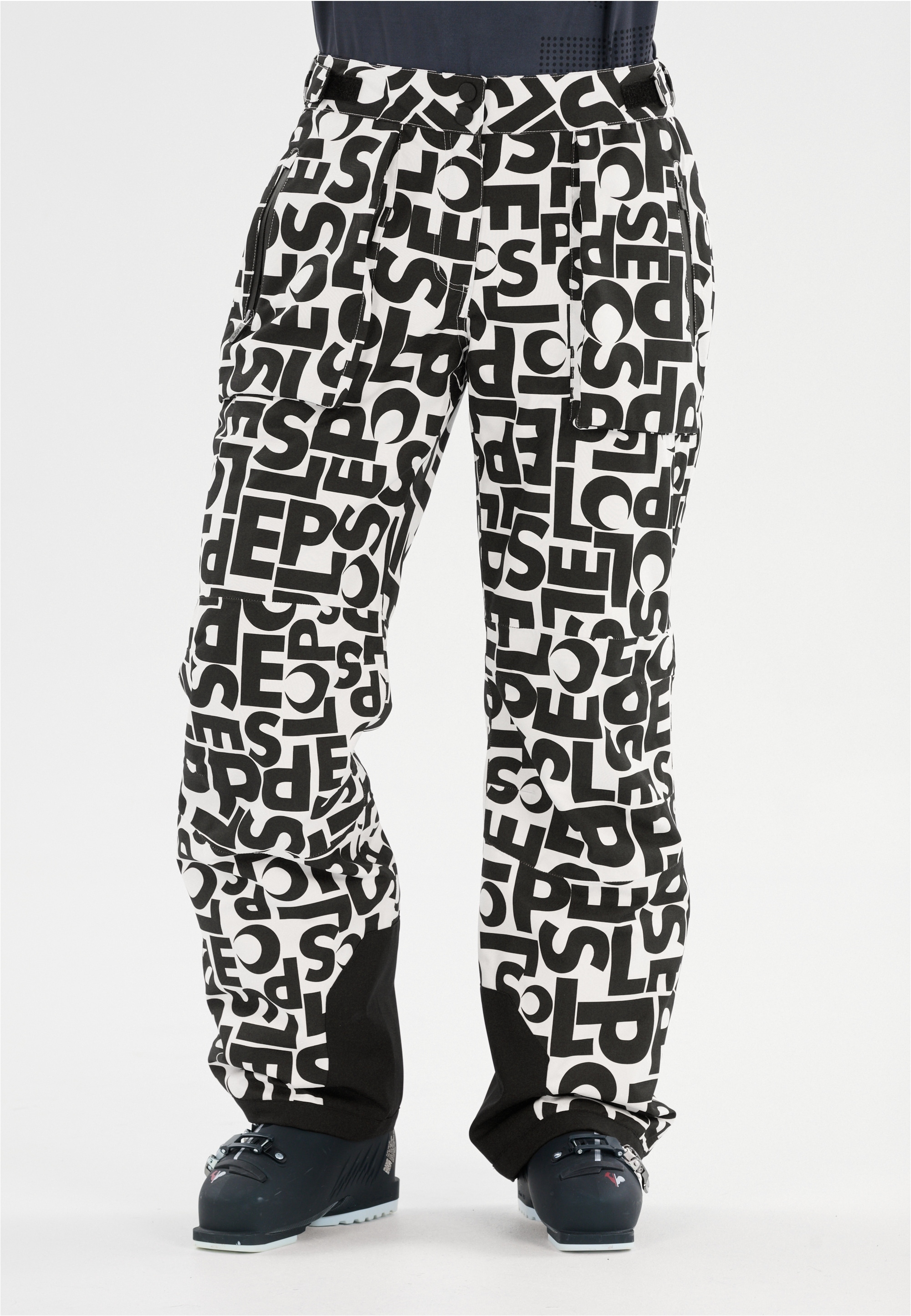 Skihose SLOPE "Killy", Damen, Gr. XS, US-Größen, schwarz (weiß, schwarz), 100% Polyester, bedruckt, lang, Hosen Skihose, Mit All-Over-Print und Top Ausstattung