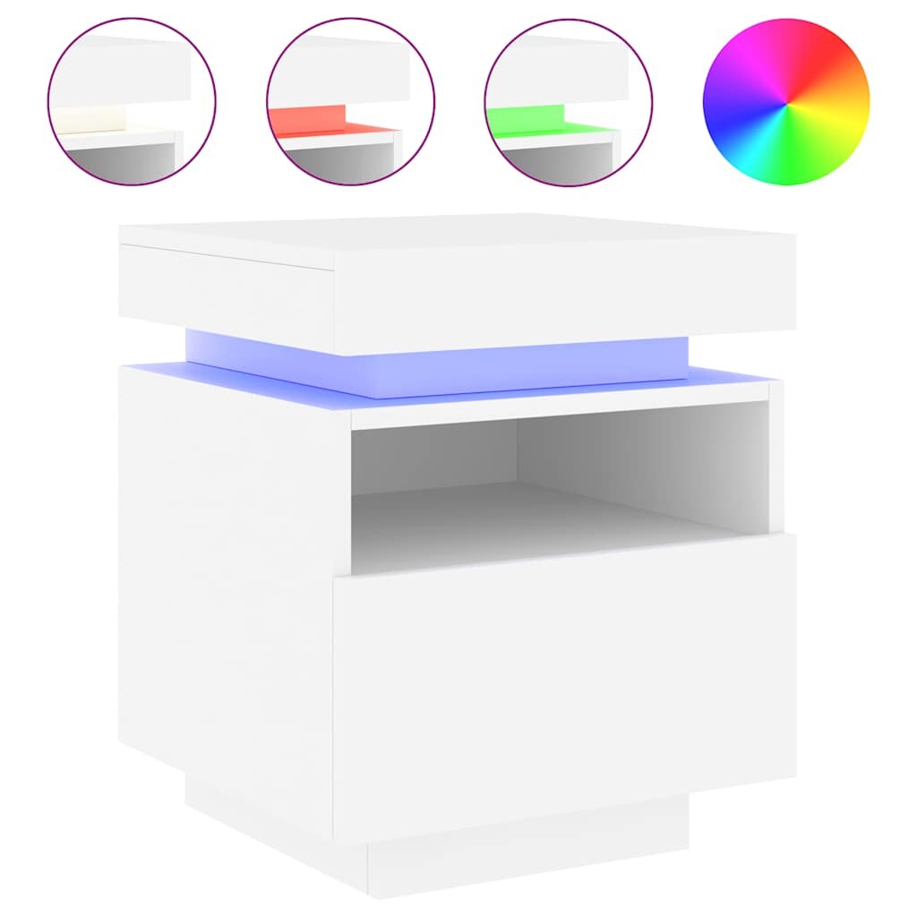 vidaXL Nachttisch mit LED-Leuchten Weiß 40x39x48,5 cm Image