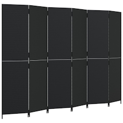 vidaXL Paravent 6-tlg. Schwarz Poly Rattan Image