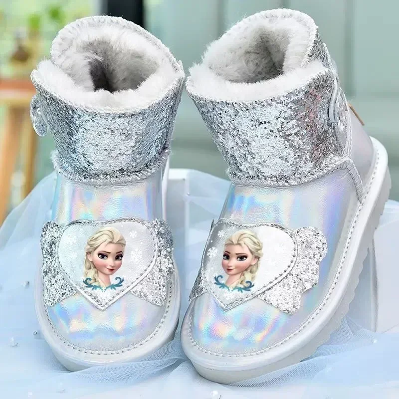 Disney Elsa Anna Princess Frozen Animation peripheral snow boots winter thickened warm waterproof anti-slip large cotton boots