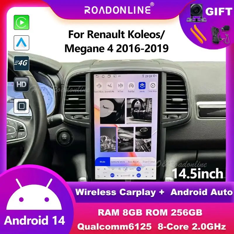 14,5 zoll Für Renault Koleos/Megane 4 2016-2019 Android 14 Tesla stil Octa Core 8 + 256G Auto Multimedia Player Stereo Radio Image