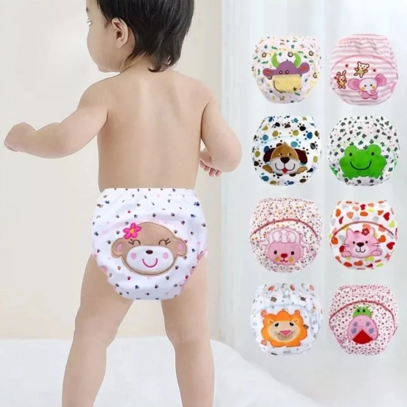 1PC zufällige Farbe 3 Schichten Baby Trainingshosen Lernhöschen Säuglingsshorts Junge Mädchen Windeln Baumwollwindeln Image
