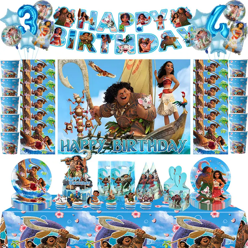Moana 2nd Birthday Party Decoration Oceania Vaiana Theme Tablecloth Balloons Kit Moana Balloons Happy Banner Supplies Kids Girls