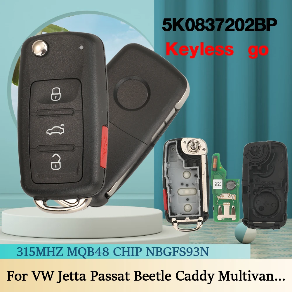 Jingyuqin 5K0837202BP 315Mhz MQB48 Keyless Go Auto Schlüssel Für VW Jetta Passat Käfer Caddy Multivan Transporter Tiguan 2016-2019 Image
