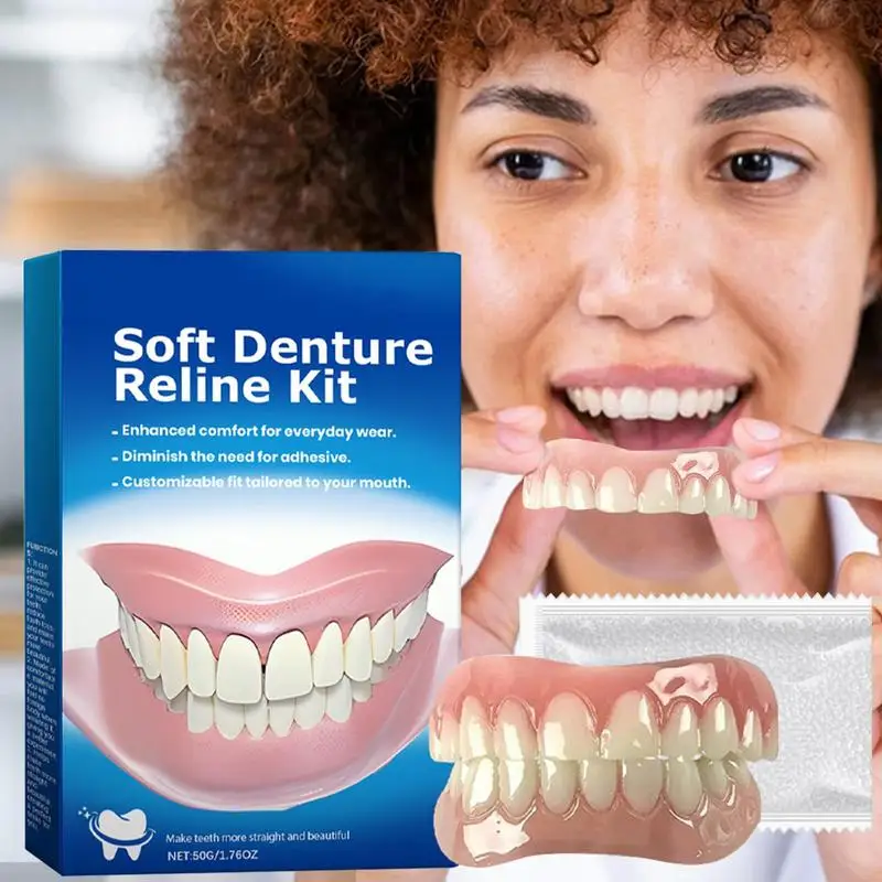 Prothesensilikon-Set, Silikoneinlagen, weiches Kit für Zähne, oberes und unteres Set, einfache Verwendung für Männer und Frauen, Zahnpflege, weiches Prothesen-Set Image