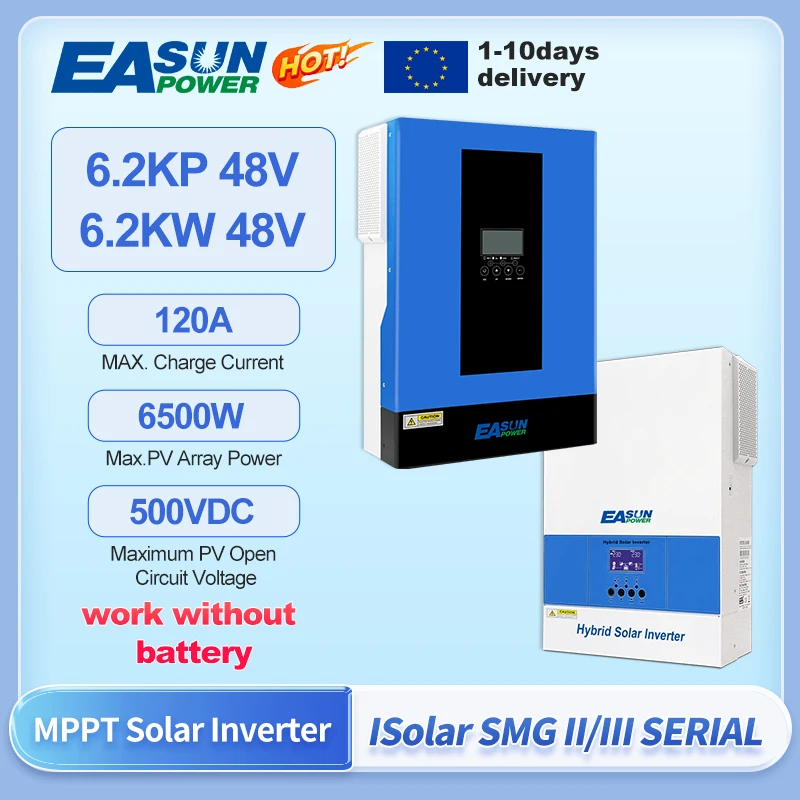 EASUN POWER onduleur solaire hybride 6.2KW onduleur sinusoïdal pur 24V48V onduleur solaire chargeur batterie externe Inversor série SMG onduleur