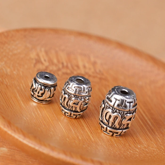 Real 925 Silver Tibetan OM Mantra Beads Sterling Silver Buddhist Words Jewelry Beads Real Silver Tibetan Six Proverb Beads