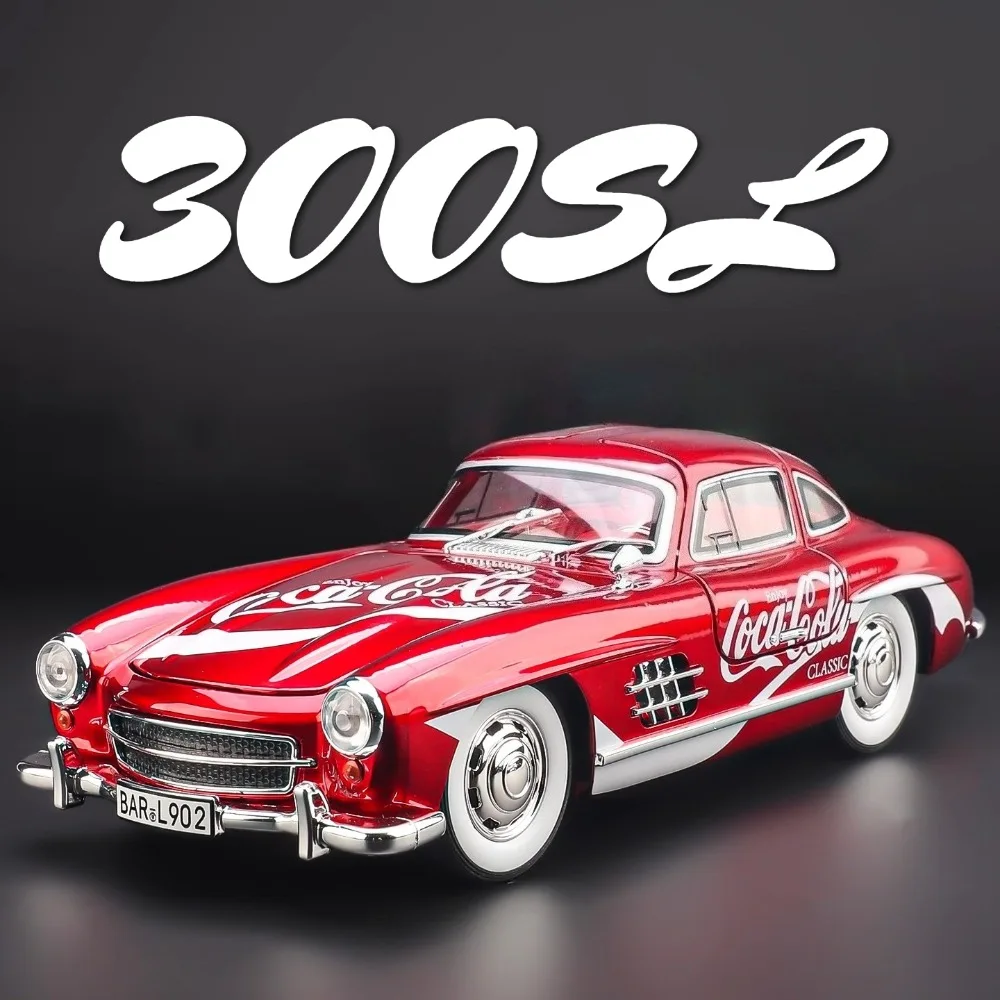 Maßstab 1:24 300SL 500K Oldtimer Spielzeugmodell Legierung Karosserie Türen geöffnet Musik Licht zurückziehen Fahrzeuge Modelle Kinder Hobby Geschenke