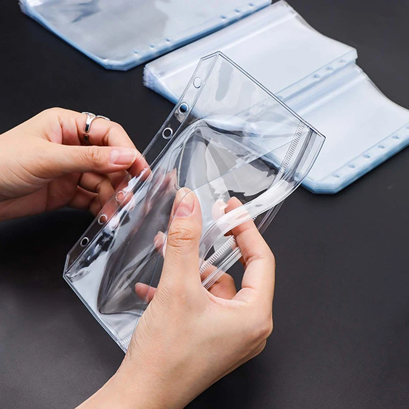 Neue 6 Stück A5/A6/A7 6 Löcher 3-lagige doppelseitige Bindertaschen, transparente Reißverschlussordner und seitlich offene Ordner, wasserdichtes PVC Image