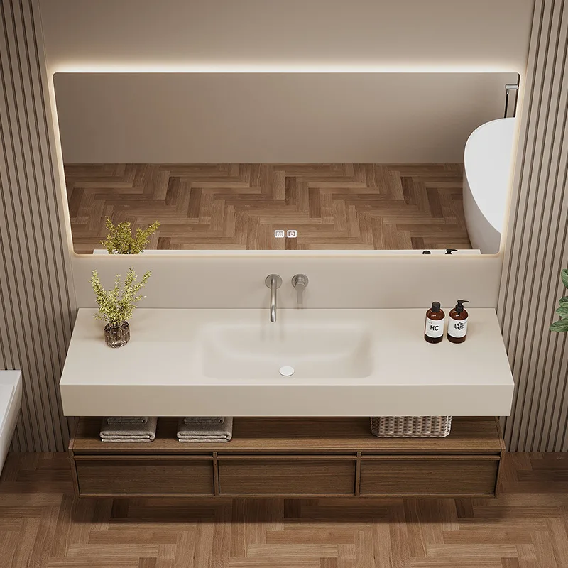 Armoire de salle de bain, dalle de roche, combinaison de lavabo intégrée sans couture, salle de bain Antique, lavabo, ensembles de meubles de salle de bains