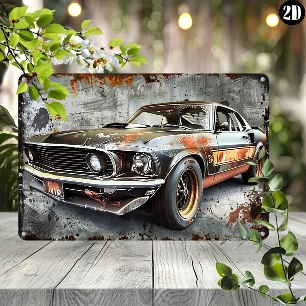 7,87 x 11,81 Zoll Vintage Mustang 302 Metallschild – Retro-UV, langlebige Eisen-Wandkunst, ideal für Männerhöhle/Garage/Bar