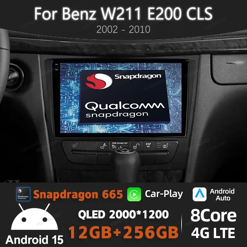 Android 15 Autoradio Für Mercedes Benz E-klasse E Klasse W211 E200 CLS 2002-2010 Kopf Einheit BT GPS NAVI 4G WIFI QLED 2DIN LTE 5G Image