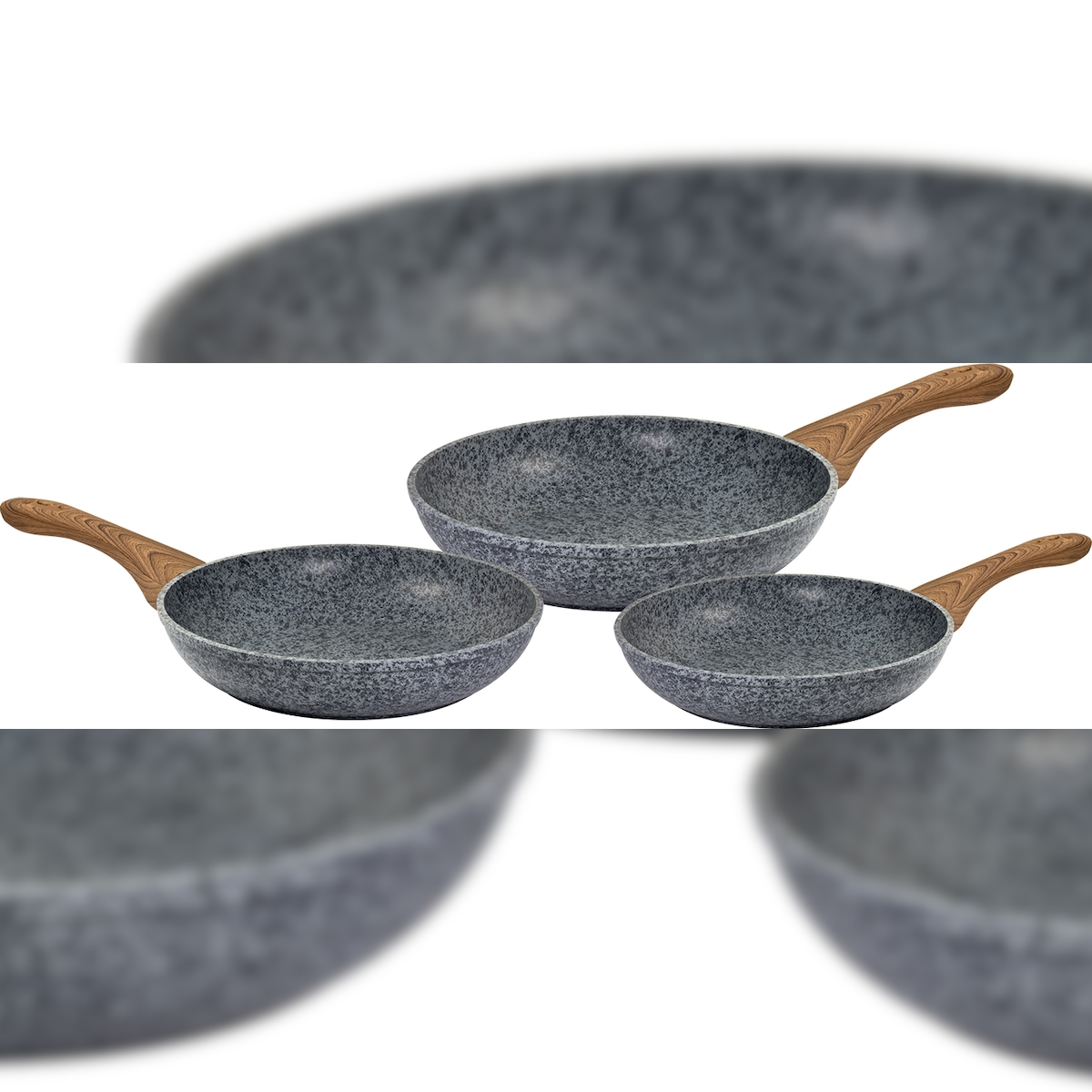 CS KOCHSYSTEME, STEINFURT Bratpfanne Ø 24 cm, graue Antihaftbeschichtung, Soft-Touch-Griff in Holzoptik, einzeln Image