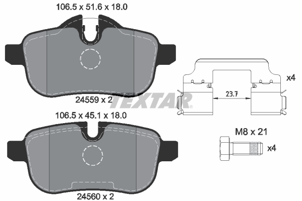 TEXTAR Bremsbelagsatz, Scheibenbremse hinten rechts links mit Zubehör für BMW 34216788275 6788275 2455901 Image