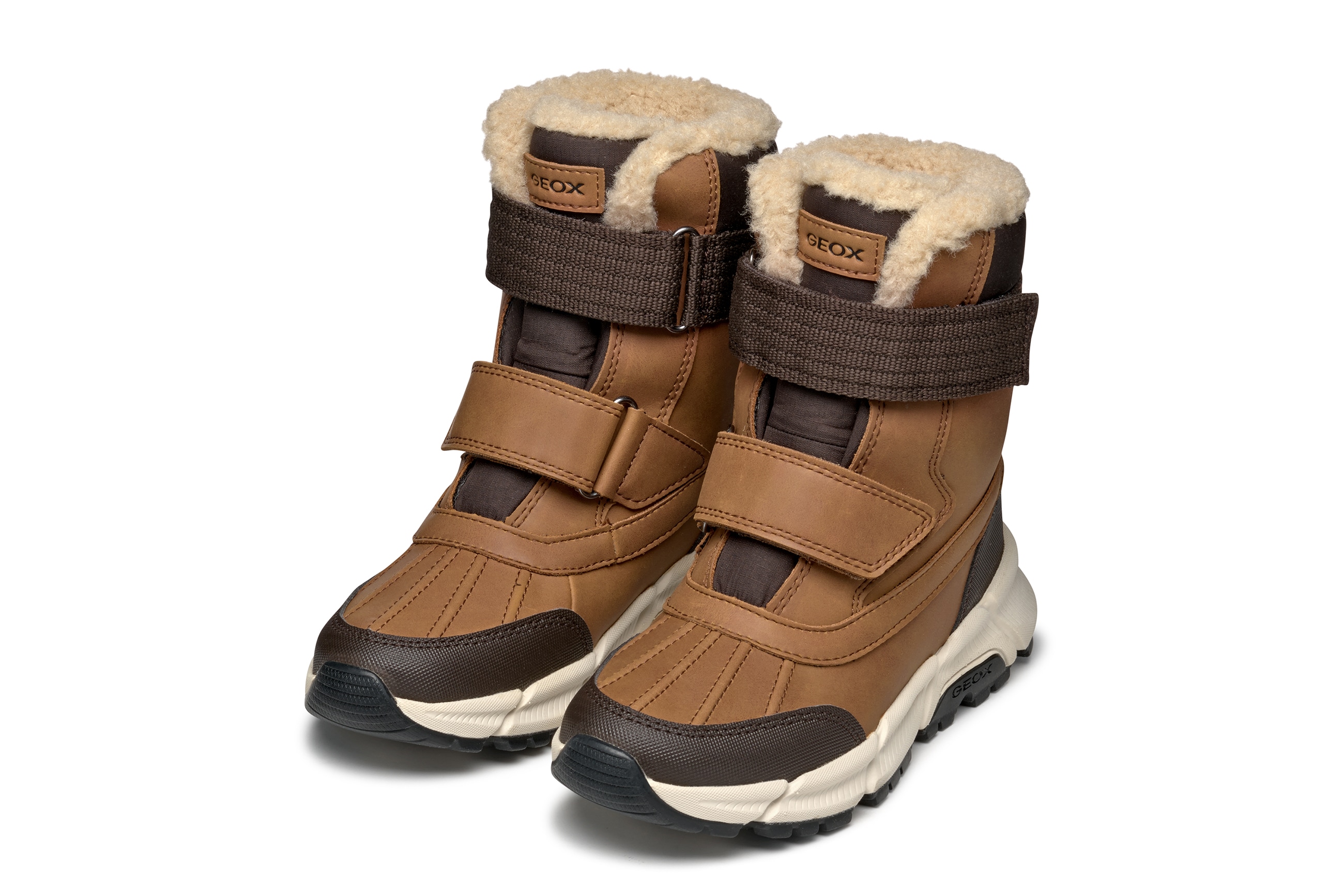 Winterstiefel GEOX "J FLEXYPER PLUS BOY", Mädchen, Gr. 38, braun, Synthetik, Textil, Schuhe Winterstiefel, Snowboots, Klettstiefel mit Warmfutter, Größenschablone zum Download