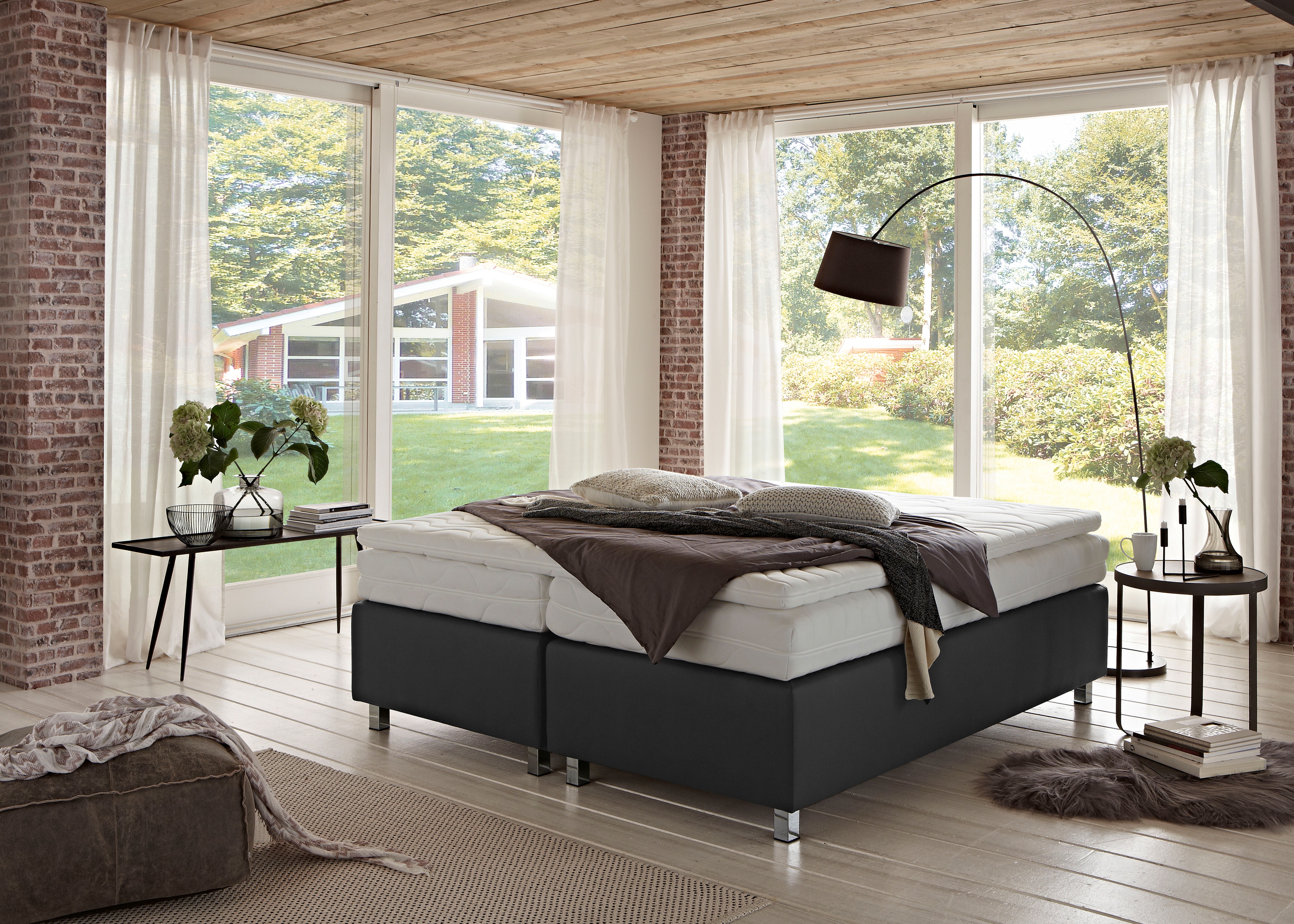 Boxspringbett "London", anthrazit, B:200cm L:200cm, WESTFALIA SCHLAFKOMFORT, Komplettbetten Image