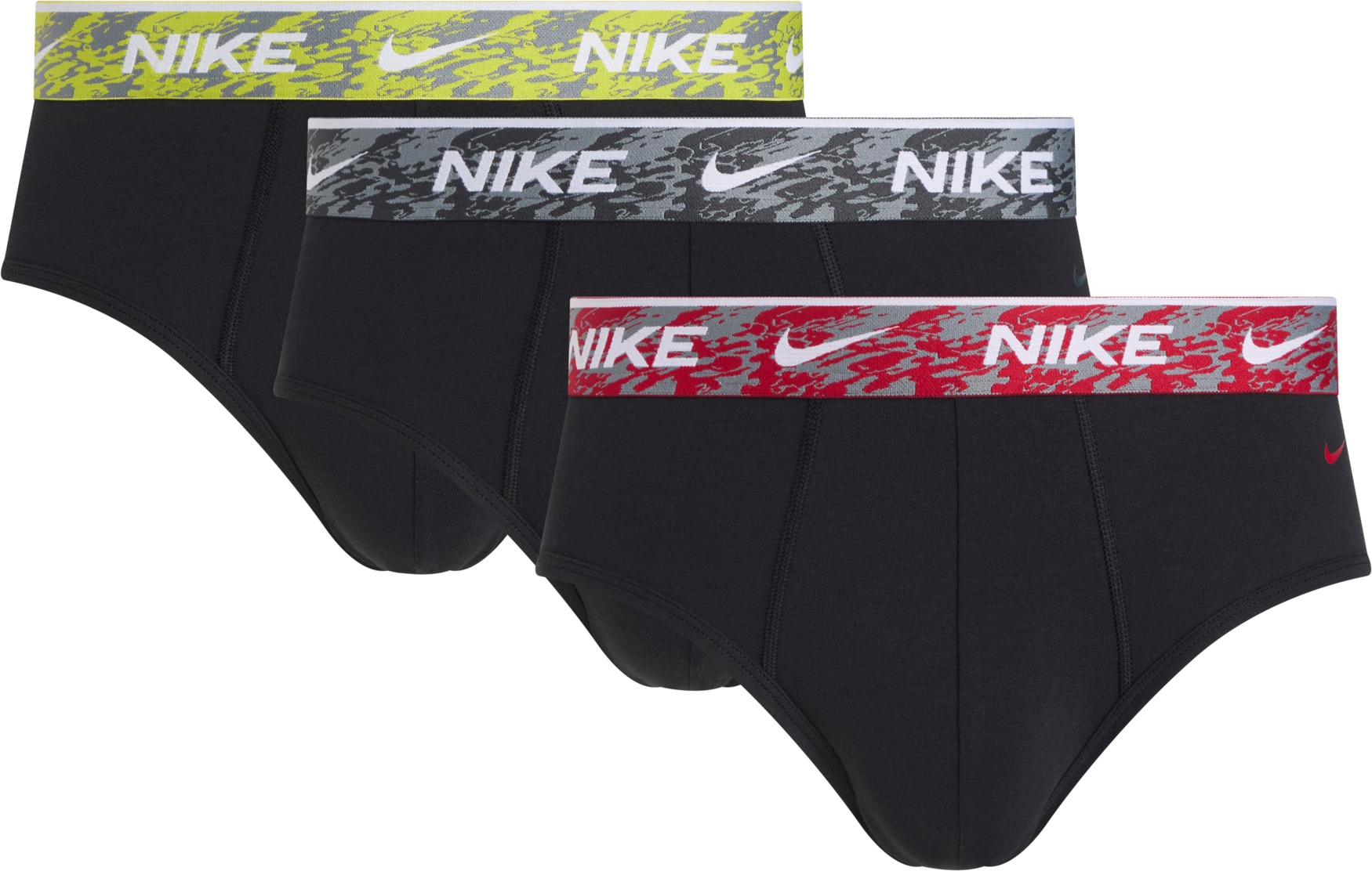 Hipster NIKE UNDERWEAR "BRIEF 3PK", Herren, Gr. S, blk gym rd, anthr, b cts wrpd mrbl wb, Jersey, Obermaterial: 95% Baumwolle, 3% sonstige Fasern, 2% Elasthan, kontrastfarbene Details, unifarben, körpernah, Unterhosen, mit Logo-Elastikbund Image