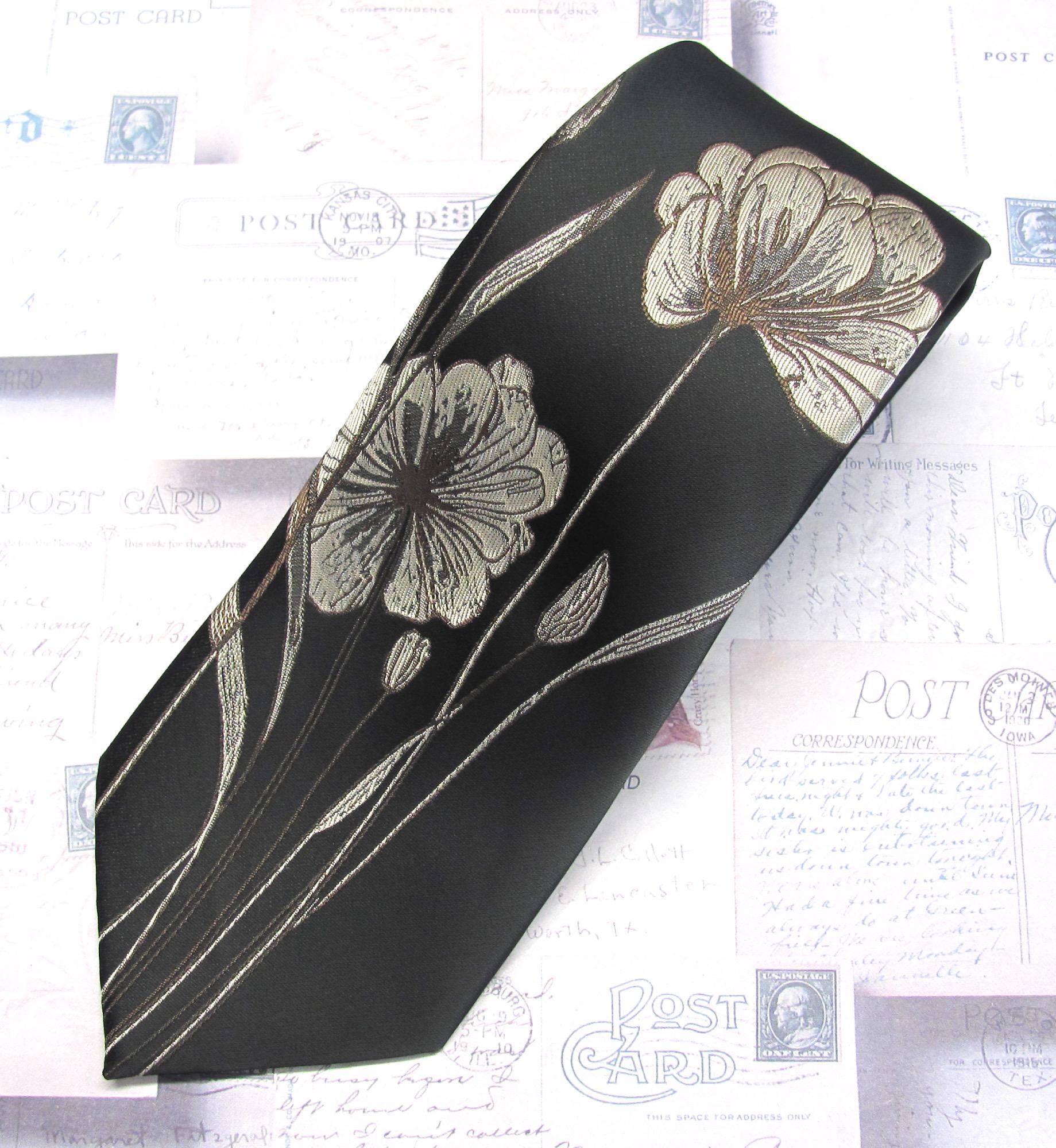 Krawatte Braun Floral auf Schwarz Krawatte Mit Passenden Einstecktuch Option