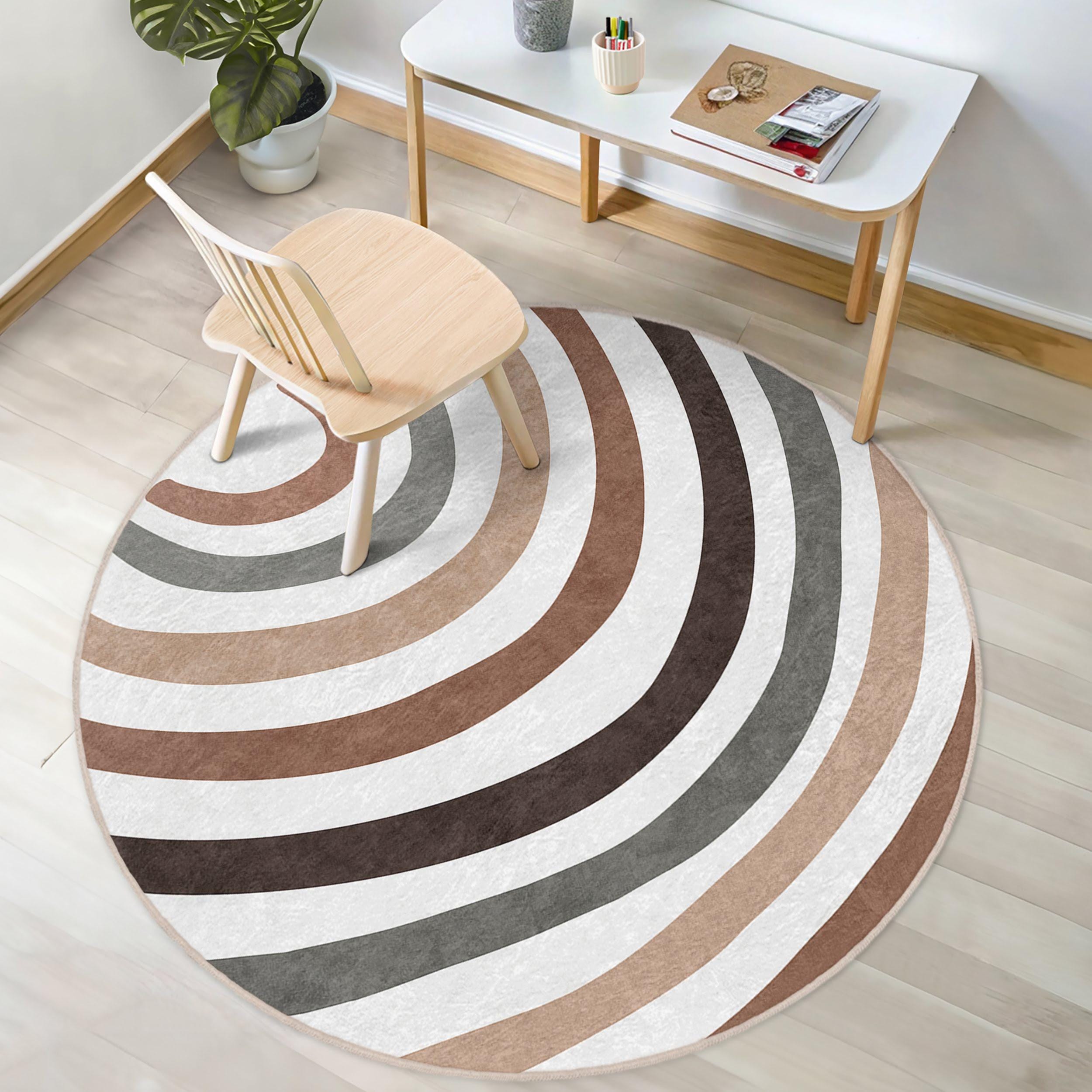 Abstrakter Kinderzimmer runder Teppich - Boho Regenbogen Kreis Teppich - Boho Kinderzimmer Oval Teppich - Boho Bunt waschbar rund Krabbeldecke