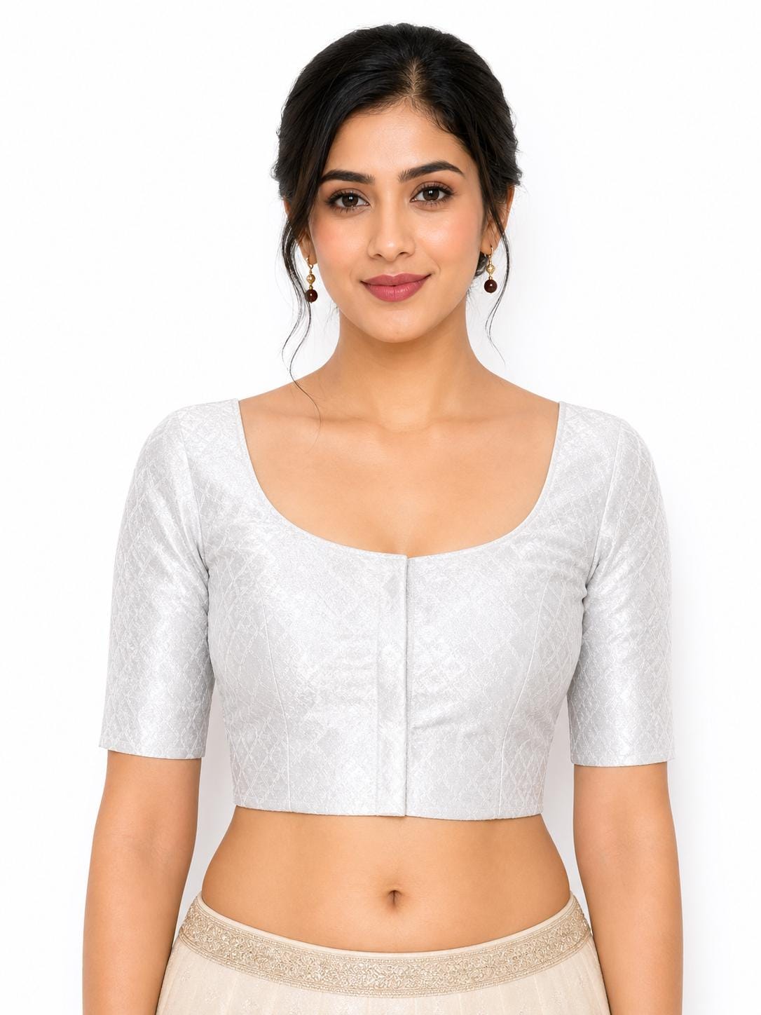 Silber Chanderi Seide Saree Bluse, bereite Saree Bluse, Sari Bluse für Frauen, indische Bluse, kurzes Top, bereit, Saree Bluse zu tragen