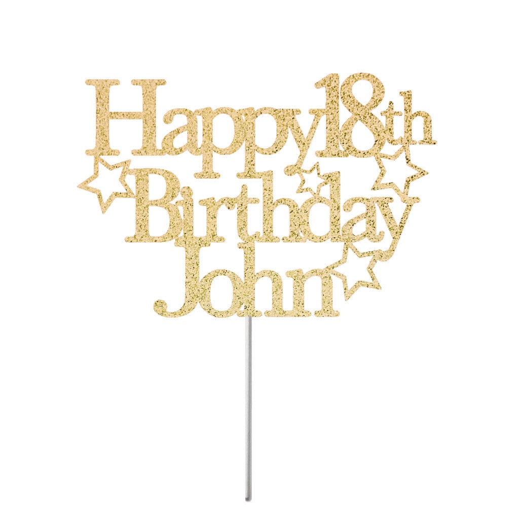 Personalisiert Name & Alter Happy Birthday Cake Topper, Geburtstag Glitzer Cake Topper, Geburtstag Party Dekor, Meilenstein Geburtstag, Sterne Topper