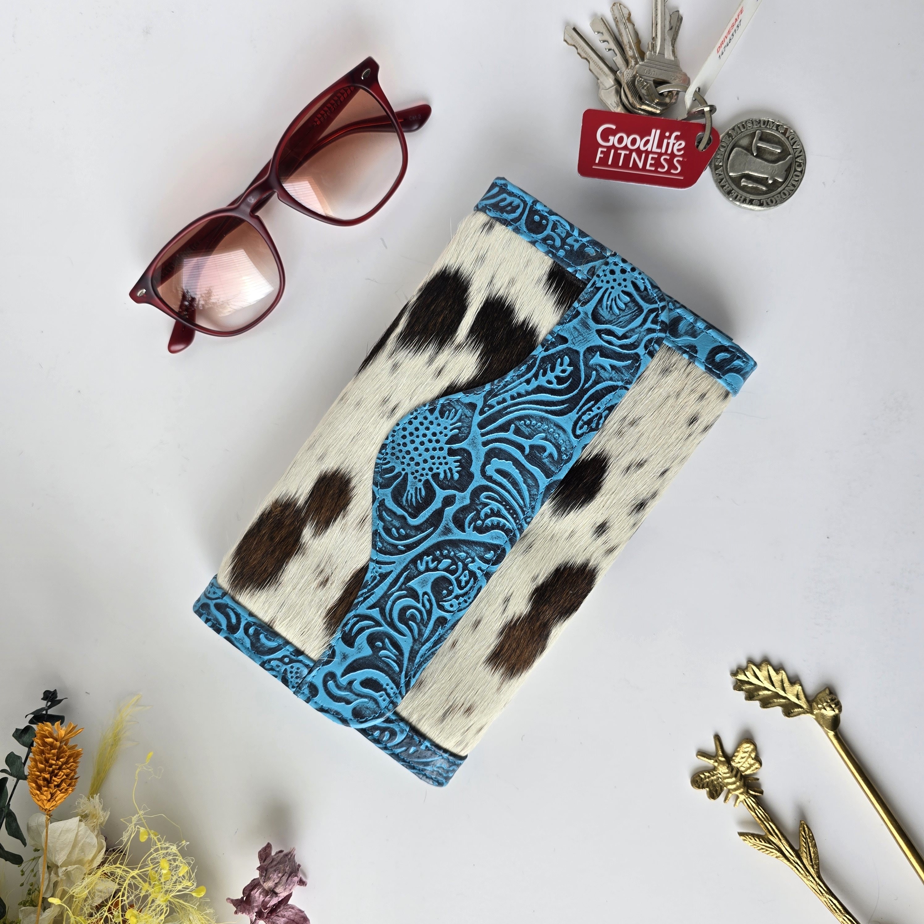 Portemonnaie aus Leder für Frauen | Rindsleder Echtleder Clutch | Geprägte Hair-on Damen Leder Geldbörse | Handgemachte Western Geschenke | Cowgirl Ge