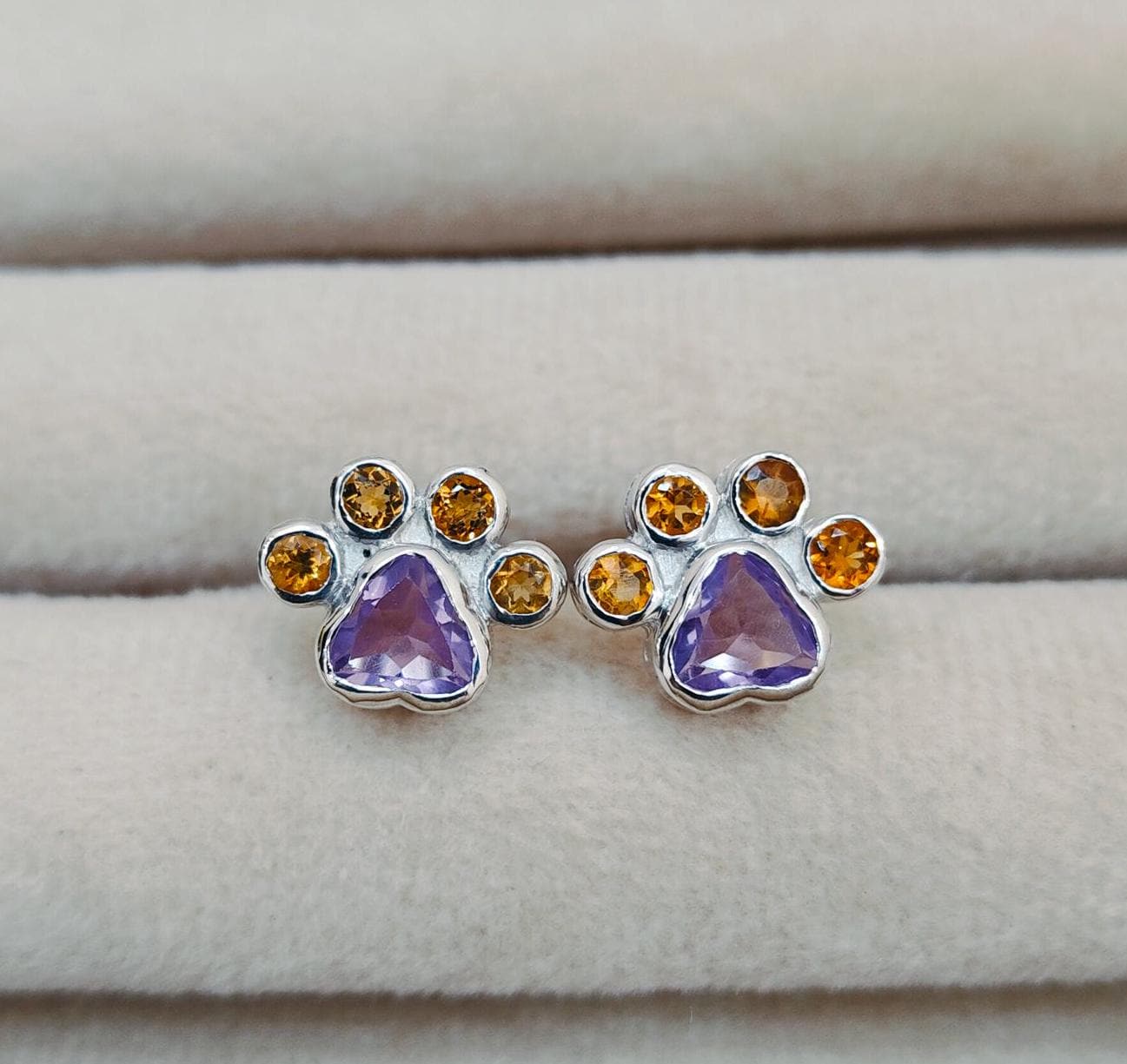 Rose de France Ohrstecker, 925er Sterling Silber Ohrstecker Citrin Pfote Ohrstecker Hundepfote Ohrstecker rose de France Amethyst Ohrstecker