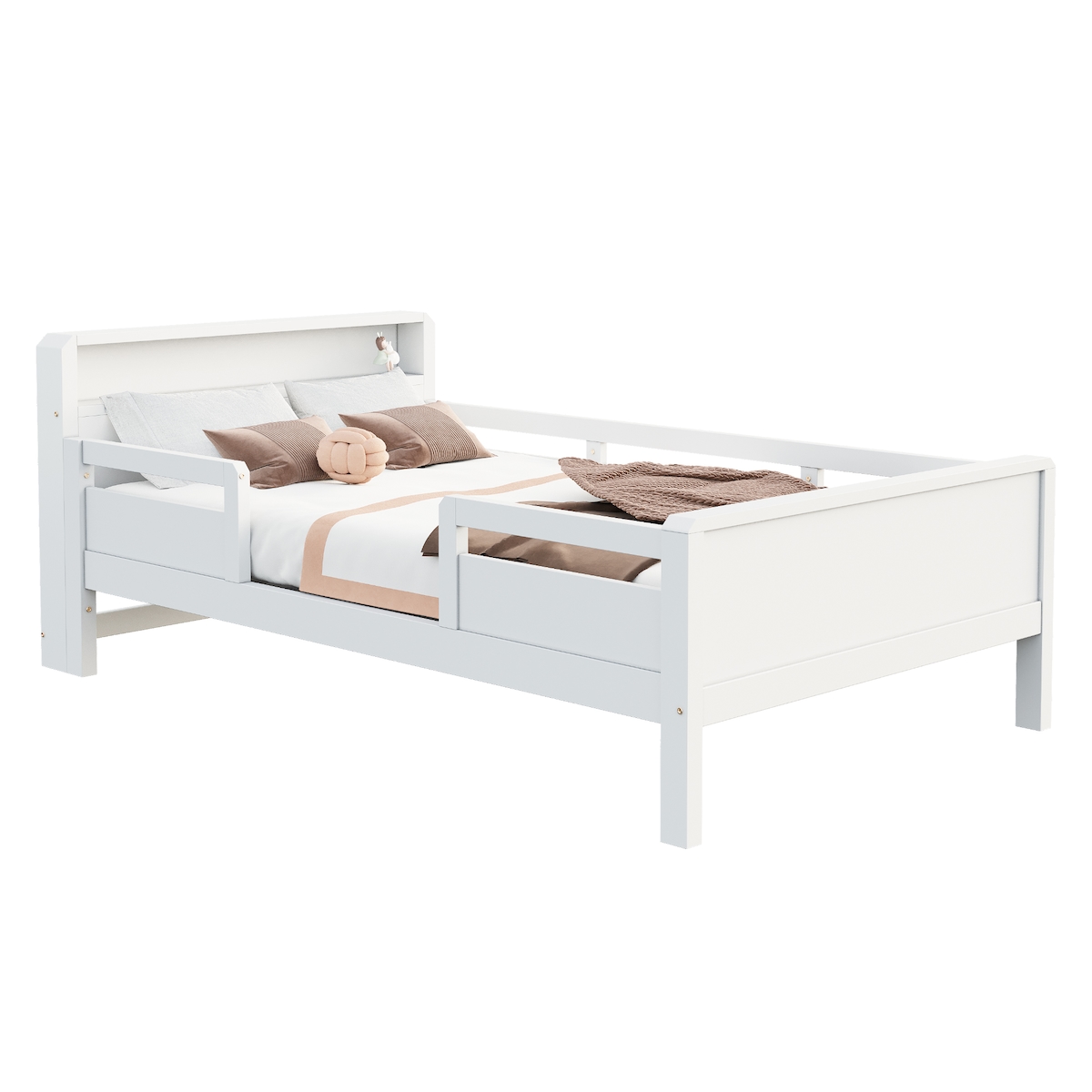 OKWISH Polsterbett 90x200 Weiß Samt mit Lattenrost & Stauraum - Verstellbares Kopfteil, platzsparendes Boxspringbett mit Bettkasten Image