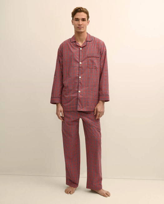 Brooks Brothers Men's Cotton Broadcloth Tartan Pajamas | Red | Size Small
