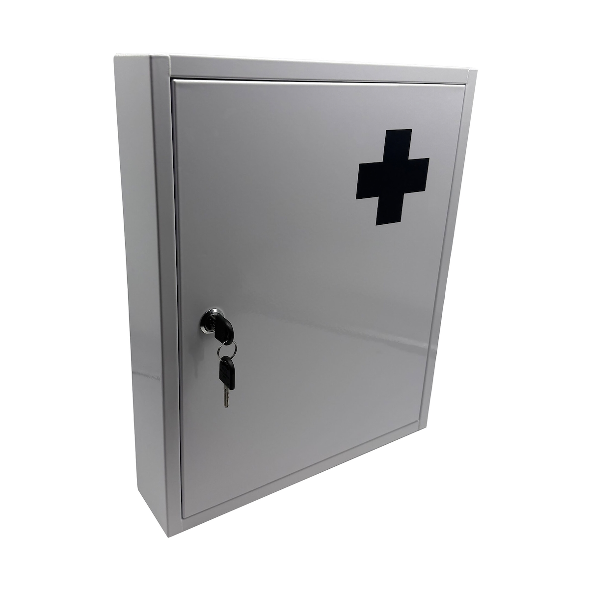 Relaxdays Medizinschrank, abschließbar, 5 Fächer, HxBxT: 43 x 35,5 x 8 cm, für Medikamente, Arzneischrank, weiß/ grau Image