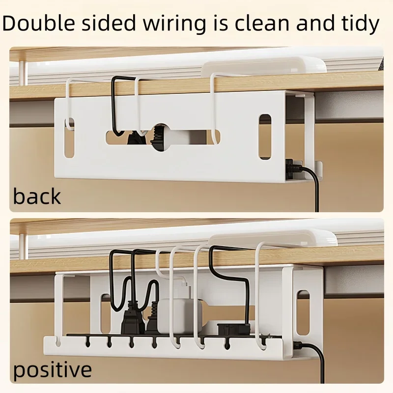 Kabelmanagement-Kabelfach unter dem Schreibtisch, Kabelablage unter mit Klemme, Steckdosenleiste, Kabelhalter, ohne Bohren, robust, geräumig, Kabelablage für Zubehör Image
