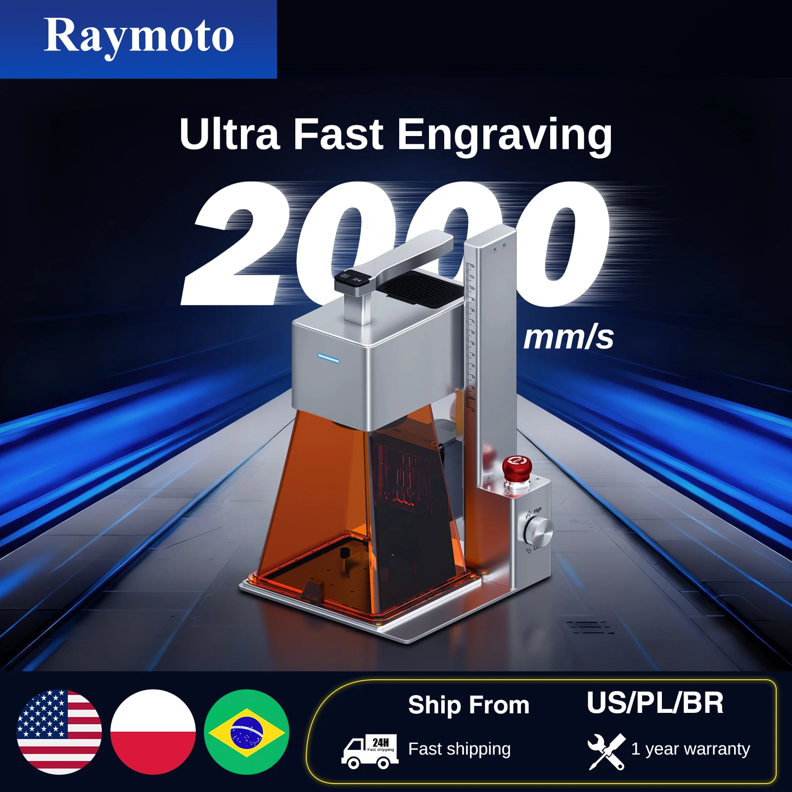Raymoto R1 Tragbarer 10 W 20 W Lasergravierer, kompakt, zum Selbermachen, einfach zu bedienen, schnelle Gravurgeschwindigkeit, Lasergravurmaschine Image