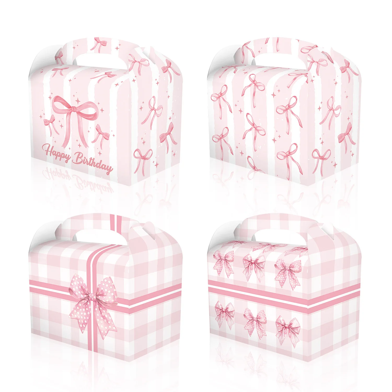 4/6/10 Stück rosa Schleife Leckerli-Boxen Partyzubehör Kokette Schleife Partygeschenke Goodie Geschenkboxen für Geburtstag Bachelorette Babyparty Image