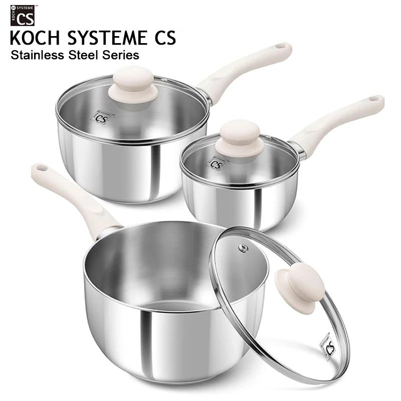 KOCH SYSTEME CS Edelstahl-Topf mit kühlem Bakelit-Griff, 1QT, 2QT und 3QT, Saucenpfanne mit Deckel, Milchtopf, Induktion Image