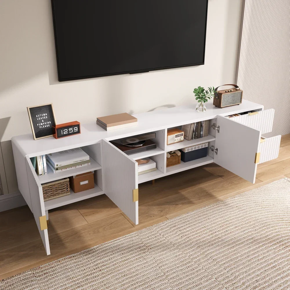 Meuble TV avec tiroirs, meuble TV avec poignées dorées, pieds dorés et pieds réglables, pour décoration de meubles de salon et de maison