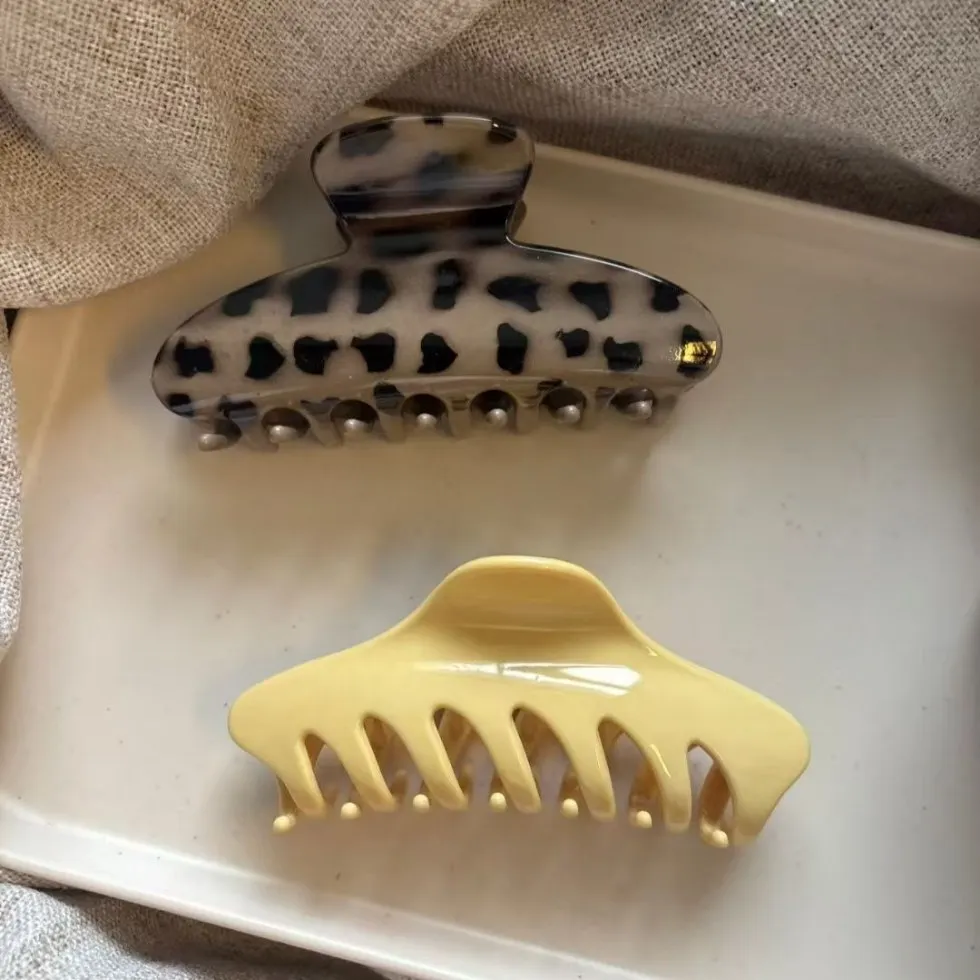 2 stücke Vintage Große Leopard Print Shark Clamp Haar Clips Klaue Rutschfeste Banana Clip Für Dickes Haar Hochsteckfrisuren Elegante haar Zubehör Image
