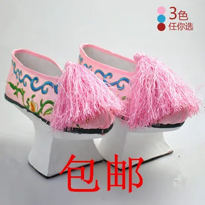 Ancient Shoes Flower Pot Shoes Zhen Huan Chuan Cos Shoes Flower Pot Bottom Shoes Grid Shoes Horseshoe Wooden Bottom Flag Shoes