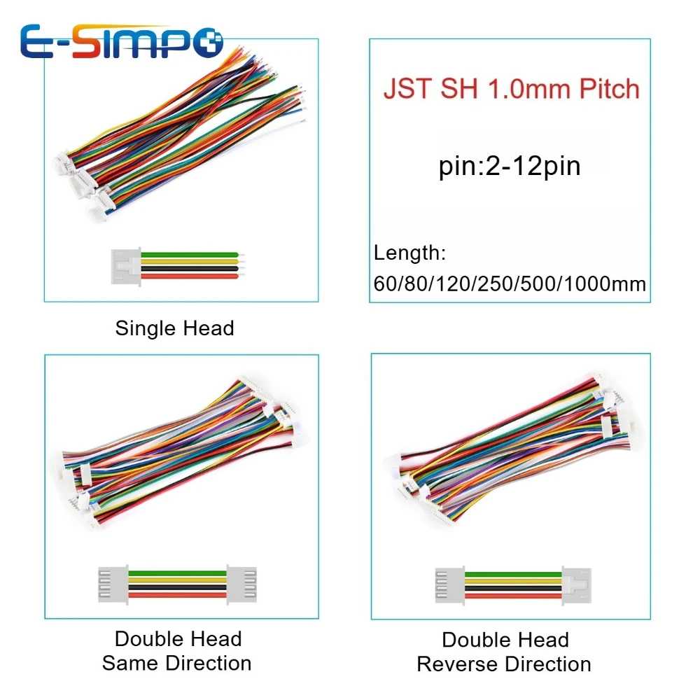 10 Stück SH 1,0mm Einzel-/Doppelstecker-Verbinder mit Kabel 60/80/120-1000mm, 2 3 4 5-12 Pin Jumper-Leitung SH1.0 SHR Image