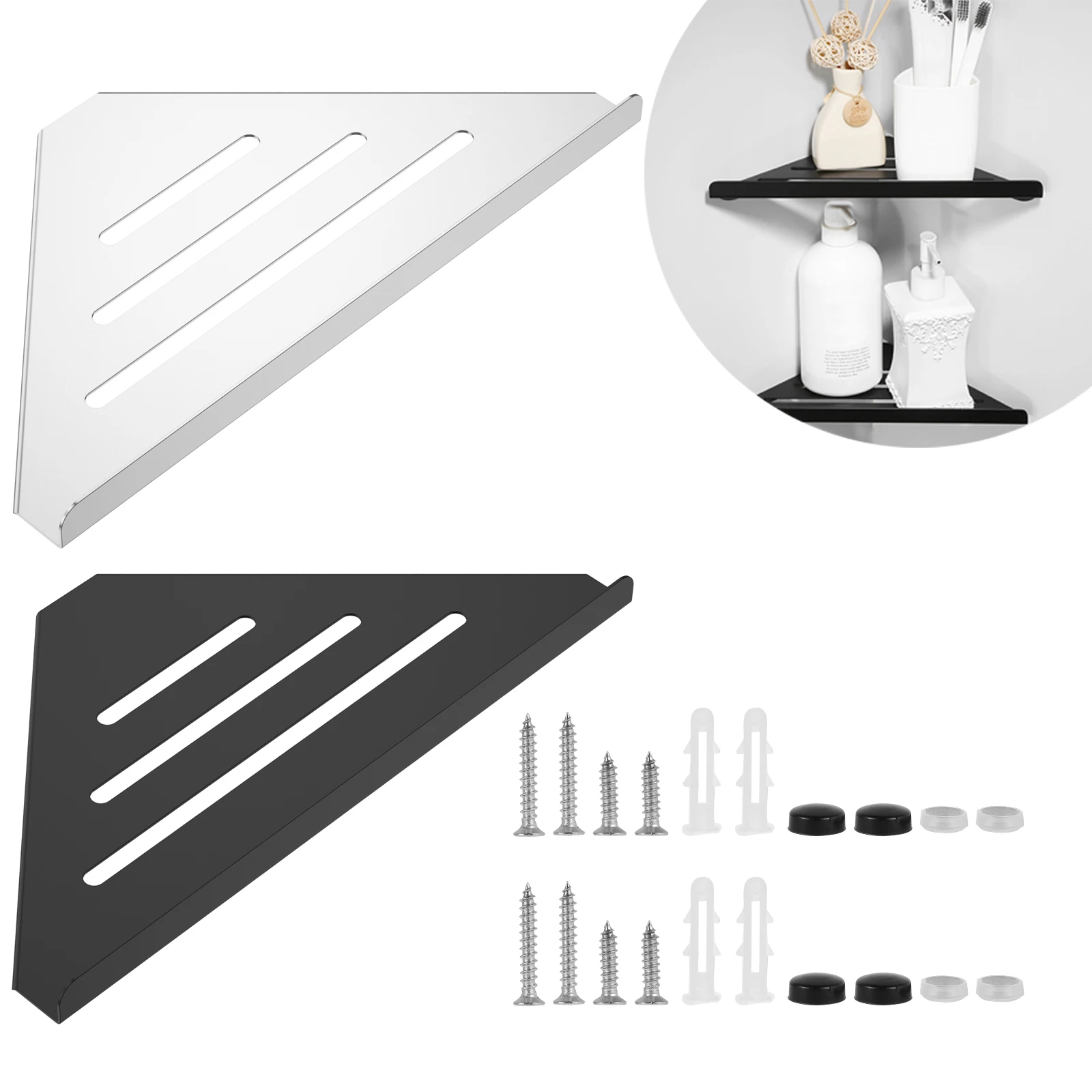 Dreiecksregal für Badezimmer-Eckdusche, ohne Bohren, Eck-Duschregal, Eck-Organizer aus Edelstahl 304, Aufbewahrung für Zuhause