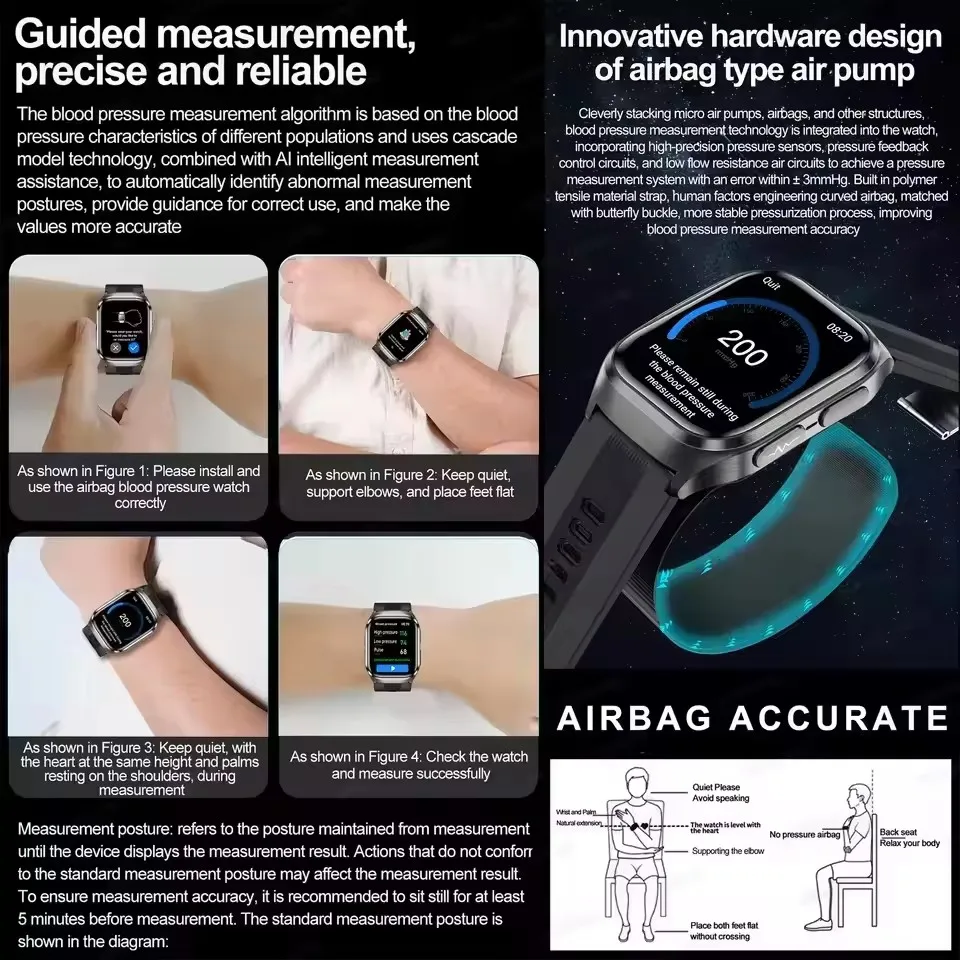 Neue Für HUAWEI EKG Airbag Smart Uhren Männer Blut Fett Blutdruck Stimme Broadcast NFC HD BT Anruf Gesundheit Smartwatch Für Frau Image