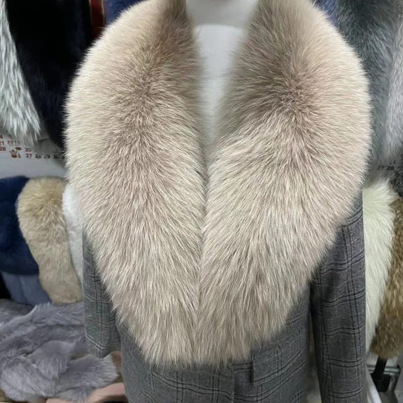 Winter echte Fuchs Pelz Kragen Frau pelzigen natürlichen Waschbär Pelz Schal Schals Luxus Hals wärmer Wraps für Mantel Pelz Schals groß Image