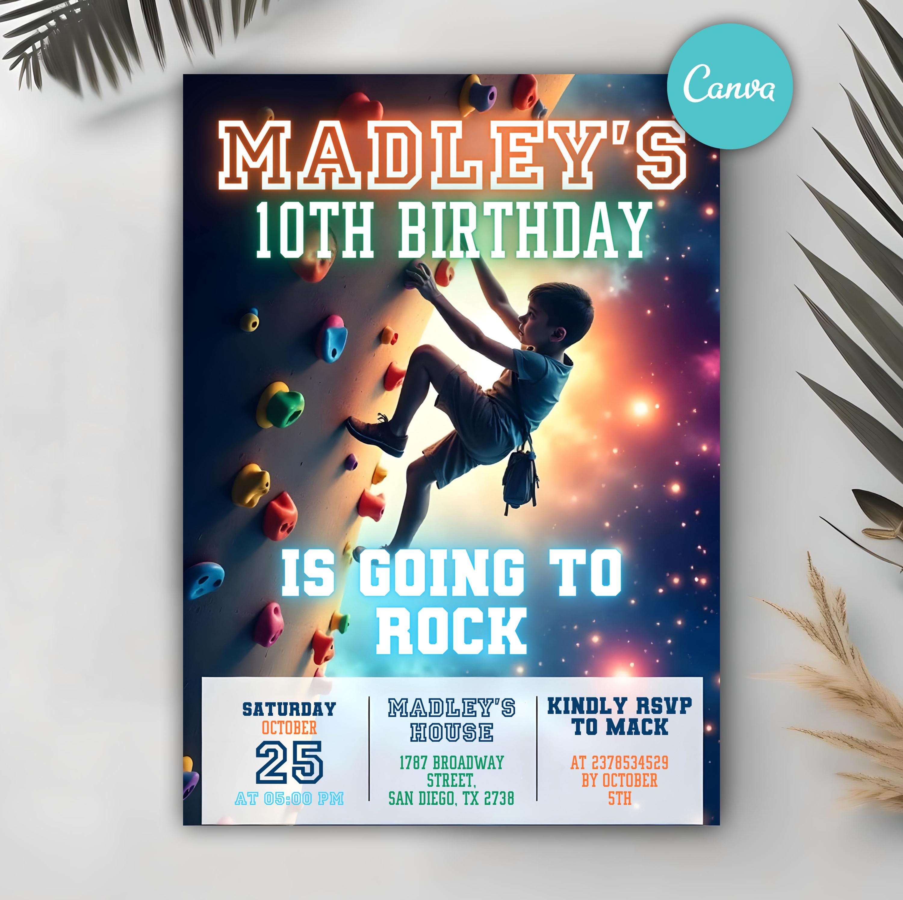 Invito modificabile per arrampicata su roccia, inviti per compleanno per arrampicata su roccia, inviti per arrampicata su roccia, festa di bouldering,