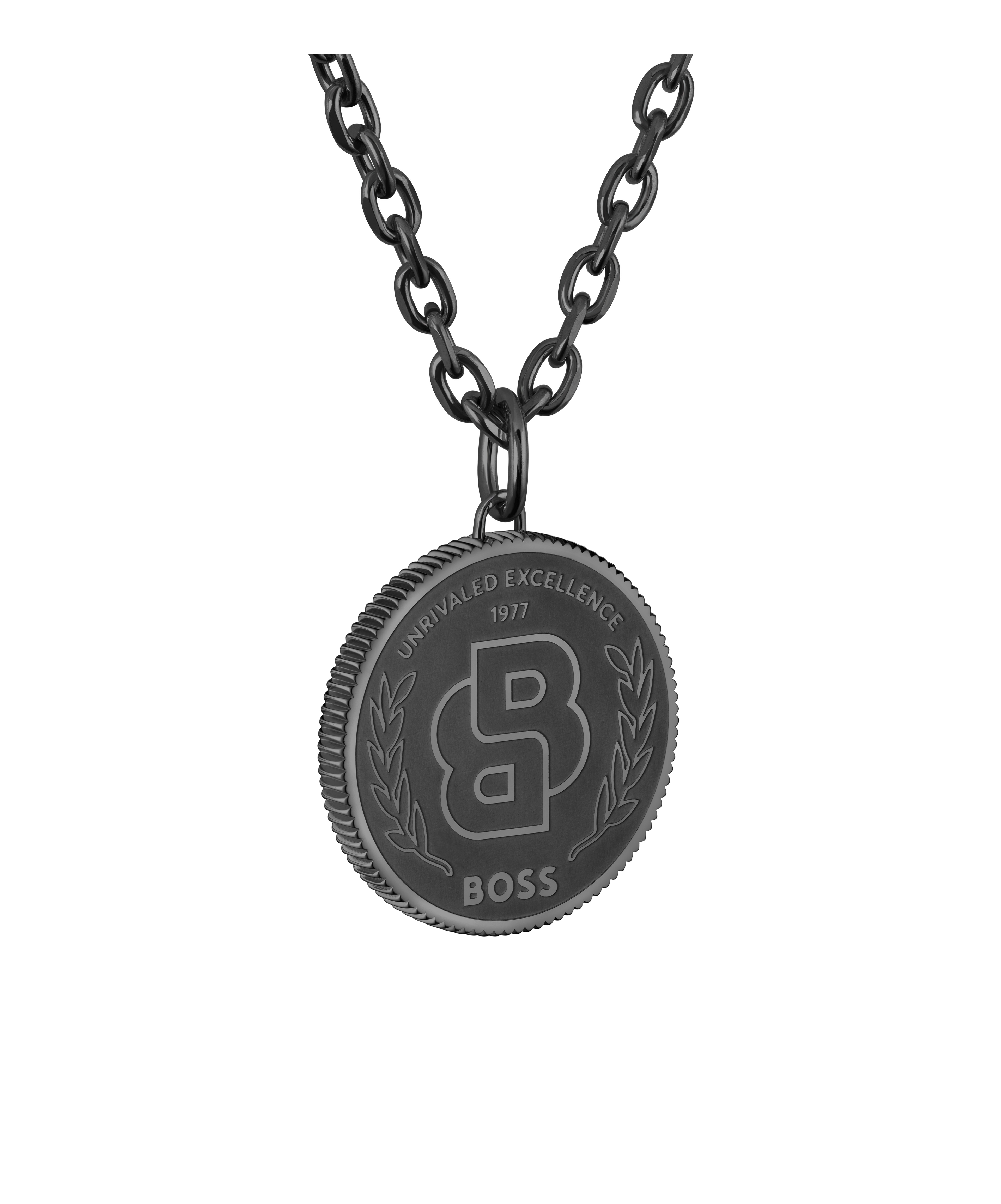 Kette mit Anhänger BOSS "DOUBLE B COIN", schwarz, Halsketten, Damen, Edelstahl, L: 70 B: 2mm, B:2mm Image