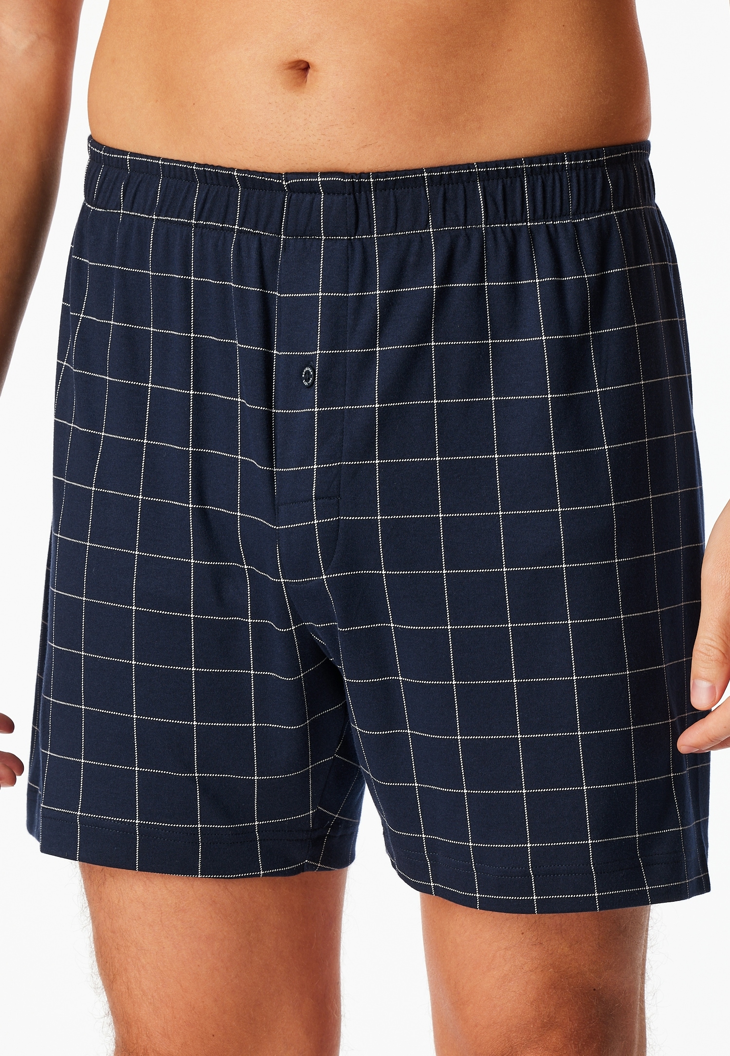 Boxershorts SCHIESSER "Fine Interlock", Herren, Gr. 6, blau (804, blau), Interlock, Obermaterial: 100% Baumwolle, Unterhosen, elastischer Bund, kariert, Baumwolle, weich Image
