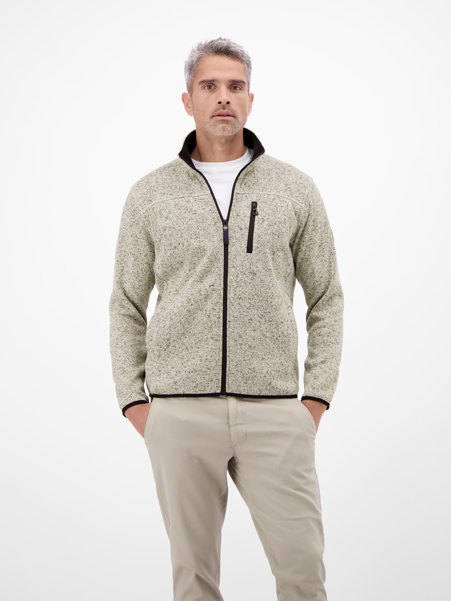 Sweatjacke LERROS "LERROS Fleecejacke für Herren - warm, leicht, urban", Herren, Gr. 3XL, foam weiß, 100% Polyester, Sweatjacken Image