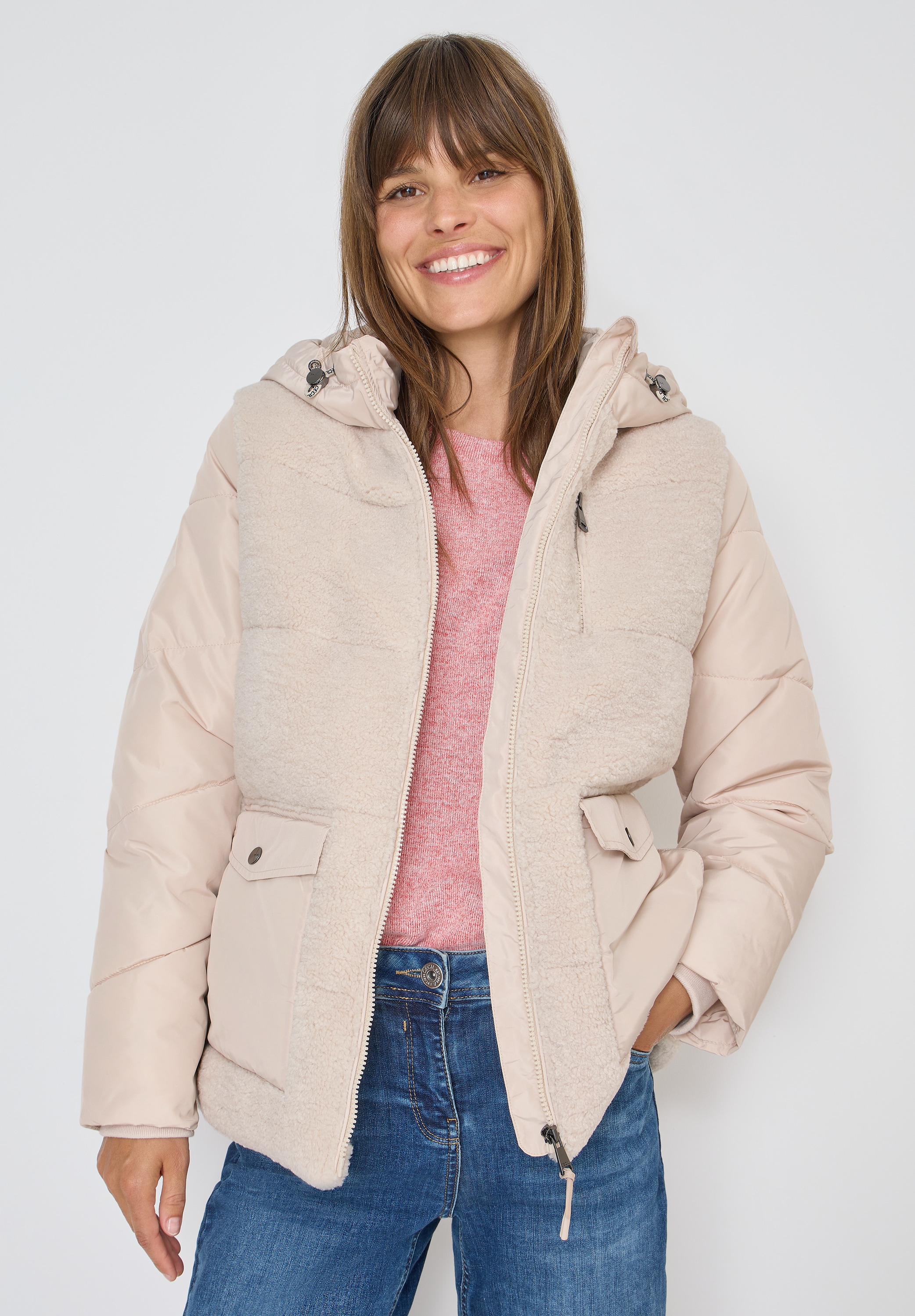 Fellimitatjacke CECIL, Damen, Gr. L (42), teddy vanilleweiß, Stoff, Teddy-Material: 100% Polyester; Softshell: 100% Polyester; Futter: 100% Polyester, unifarben, comfort fit normal, ohne Ausschnitt, elastischer Bund, Jacken, mit Kapuze Image