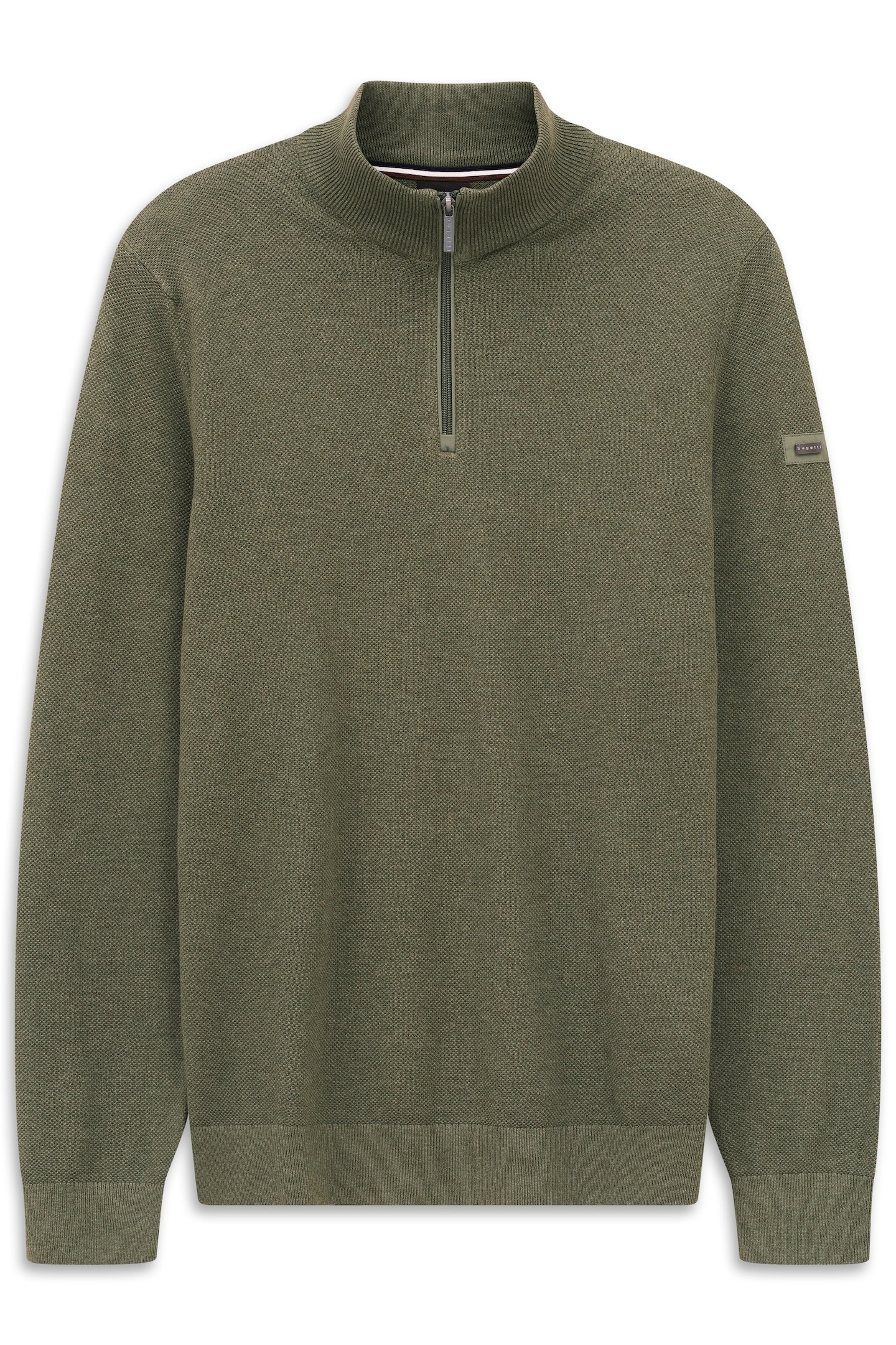 Troyer BUGATTI "Basic Essential", Herren, Gr. M, 180, oliv, Sweatware, 100% Baumwolle, unifarben, regular fit, ohne Ausschnitt, Rippbündchen, Pullover, aus reiner Baumwolle Image