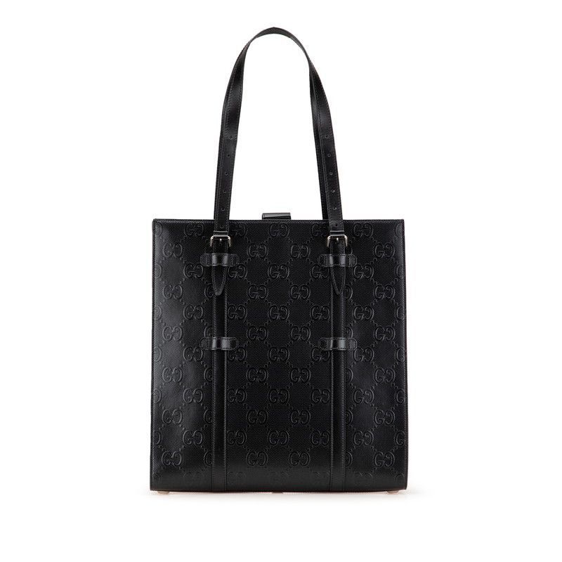 Gucci Bags | Gucci Gg Embossed Tote Handbag Handbag 700421 Black Leather Women's Gucci | Color: Black | Size: Os